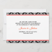 Monogram Damask Black en Red Invitation Kaart (Achterkant)
