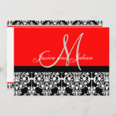 Monogram Damask Black en Red Invitation Kaart (Voorkant / Achterkant)