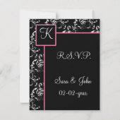 Monogram damask bruiloft R.S.V.P RSVP Kaartje (Voorkant)