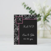 Monogram damask bruiloft R.S.V.P RSVP Kaartje (Staand voorkant)