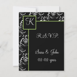 Monogram damask bruiloft R.S.V.P RSVP Kaartje