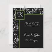 Monogram damask bruiloft R.S.V.P RSVP Kaartje (Voorkant)