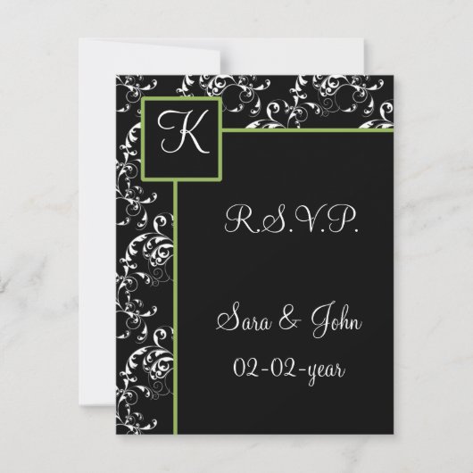 Monogram damask bruiloft R.S.V.P RSVP Kaartje (Voorkant)