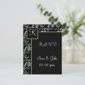 Monogram damask bruiloft R.S.V.P RSVP Kaartje (Staand voorkant)