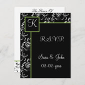 Monogram damask bruiloft R.S.V.P RSVP Kaartje (Voorkant / Achterkant)