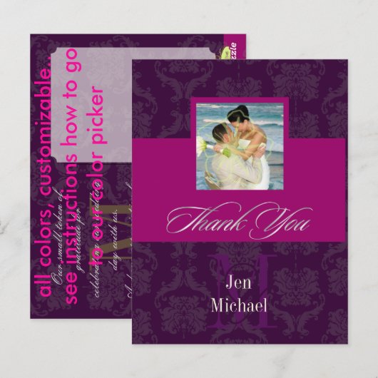 Monogram Damask, dank u foto briefkaarten, Briefkaart (Voorkant / Achterkant)