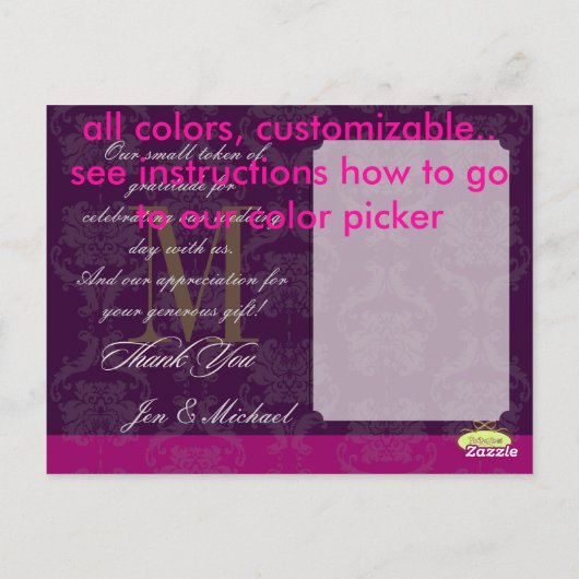 Monogram Damask, dank u foto briefkaarten, Briefkaart (Achterkant)