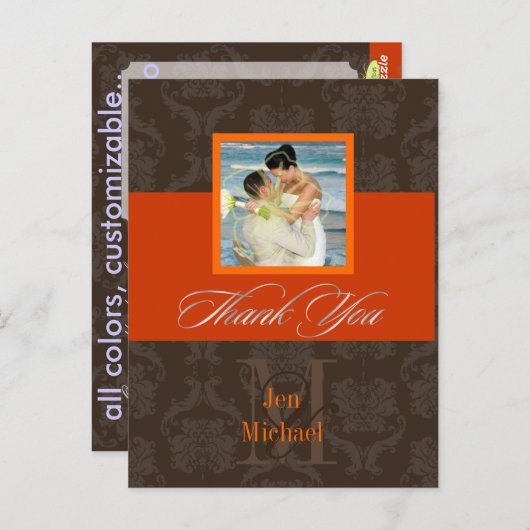 Monogram Damask, dank u foto briefkaarten, Briefkaart (Voorkant / Achterkant)