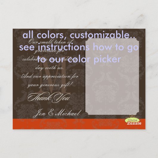 Monogram Damask, dank u foto briefkaarten, Briefkaart (Achterkant)