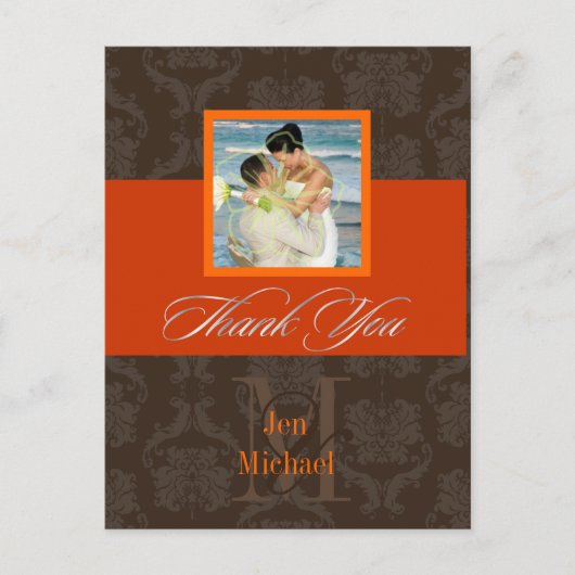 Monogram Damask, dank u foto briefkaarten, Briefkaart (Voorkant)