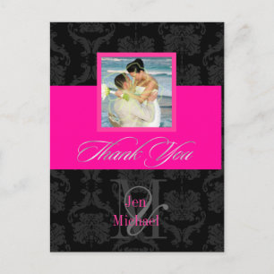 Monogram Damask, dank u foto briefkaarten, Briefkaart