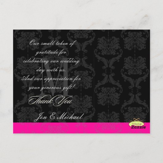 Monogram Damask, dank u foto briefkaarten, Briefkaart (Achterkant)