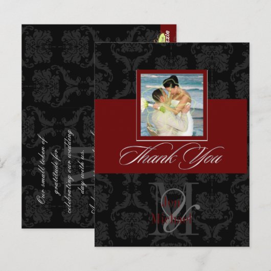 Monogram Damask, Dank u Foto DIY Kleuren Briefkaart (Voorkant / Achterkant)