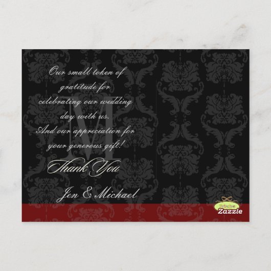 Monogram Damask, Dank u Foto DIY Kleuren Briefkaart (Achterkant)