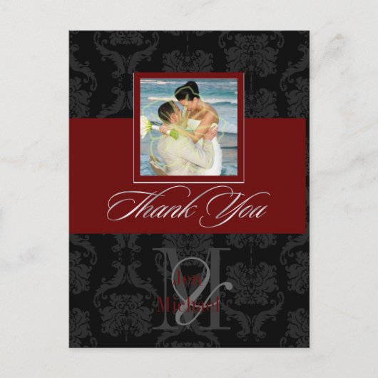 Monogram Damask, Dank u Foto DIY Kleuren Briefkaart (Voorkant)