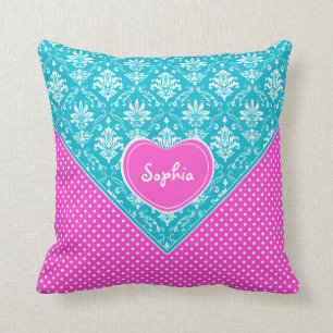 Monogram Damask en Polka Dots Kussen
