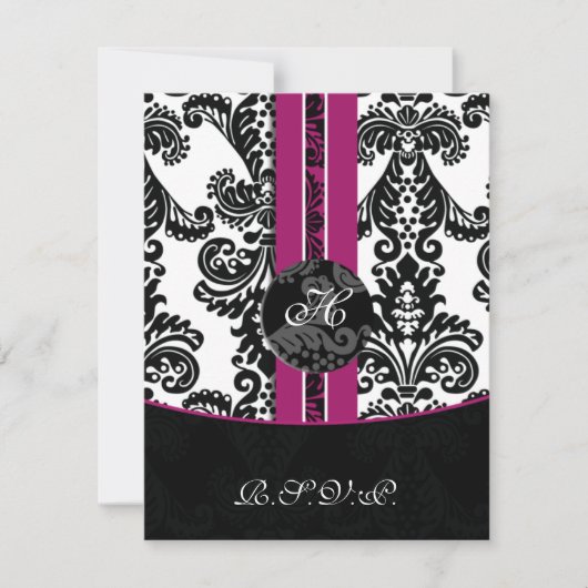 monogram damask fuchsia rsvp cards (Voorkant)