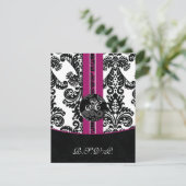 monogram damask fuchsia rsvp cards (Staand voorkant)
