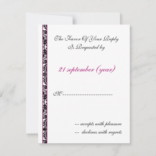 monogram damask fuchsia rsvp cards kaartje (Achterkant)