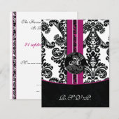 monogram damask fuchsia rsvp cards kaartje (Voorkant / Achterkant)