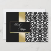 monogram damask goudbrutuitnodiging kaart (Voorkant)