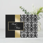 monogram damask goudbrutuitnodiging kaart (Staand voorkant)