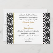 monogram damask goudbrutuitnodiging kaart (Achterkant)