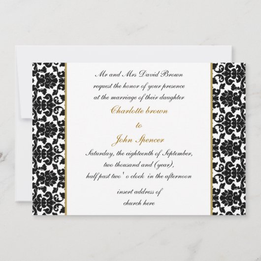 monogram damask goudbrutuitnodiging kaart (Achterkant)