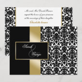 monogram damask goudbrutuitnodiging kaart (Voorkant / Achterkant)