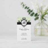 Monogram Damask (groene munt) Visitekaartje (Staand voorkant)