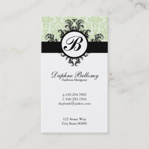Monogram Damask (groene munt) Visitekaartje