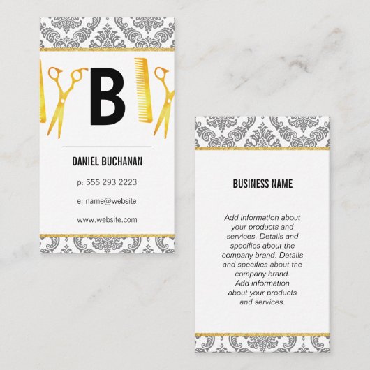 Monogram Damask Haarstylist Visitekaartje (Voorkant / Achterkant)