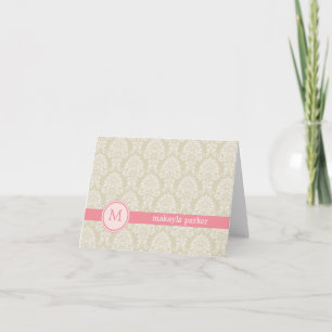 Monogram Damask Hartelijk dank - Roze Notitiekaartje