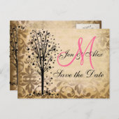 Monogram Damask Heart Tree Save the Date Cards Aankondigingskaart (Voorkant / Achterkant)