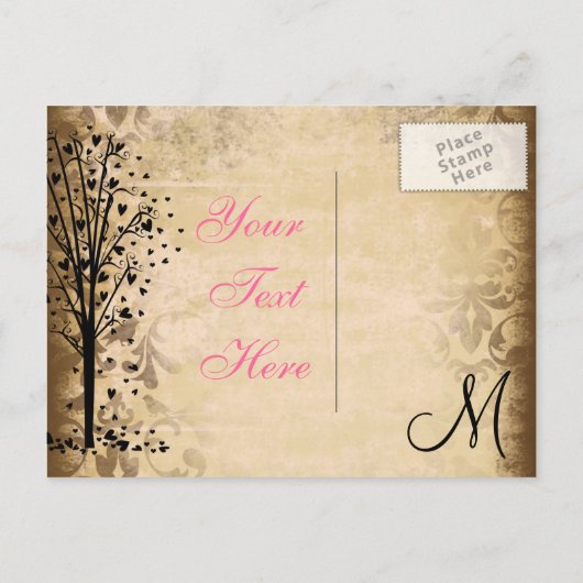 Monogram Damask Heart Tree Save the Date Cards Aankondigingskaart (Achterkant)