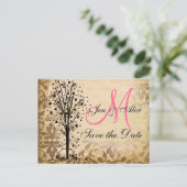 Monogram Damask Heart Tree Save the Date Cards Aankondigingskaart (Staand voorkant)