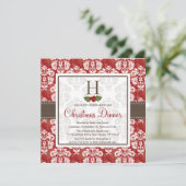 Monogram Damask Holly Berry kerstdiner Invit Kaart (Staand voorkant)