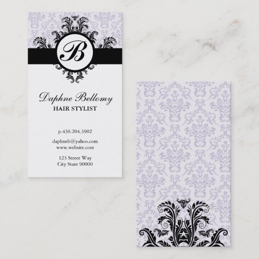 Monogram Damask Lavender Visitekaartje (Voorkant / Achterkant)