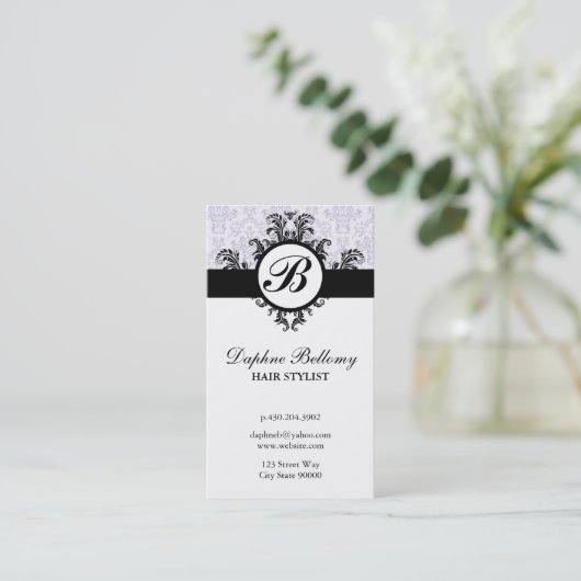 Monogram Damask Lavender Visitekaartje (Staand voorkant)