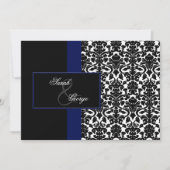 monogram damask navy bruiloft kaart (Voorkant)