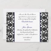 monogram damask navy bruiloft kaart (Achterkant)