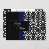 monogram damask navy bruiloft kaart (Voorkant / Achterkant)