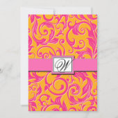 Monogram Damask Oranje & Roze bruiloft Uitnodiging (Voorkant)