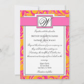 Monogram Damask Oranje & Roze bruiloft Uitnodiging (Achterkant)