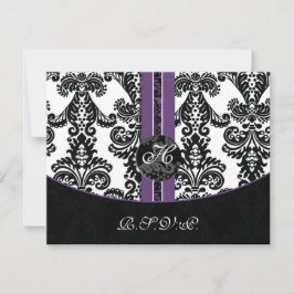 Monogram Damask paarse RSVP-kaarten RSVP Kaartje