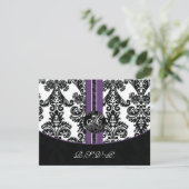 Monogram Damask paarse RSVP-kaarten RSVP Kaartje (Staand voorkant)