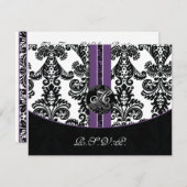 Monogram Damask paarse RSVP-kaarten RSVP Kaartje (Voorkant / Achterkant)