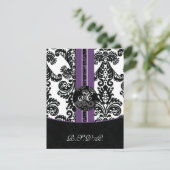 Monogram Damask paarse RSVP-kaarten RSVP Kaartje (Staand voorkant)