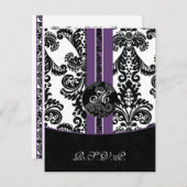 Monogram Damask paarse RSVP-kaarten RSVP Kaartje (Voorkant / Achterkant)