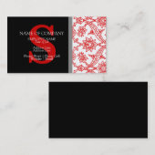 Monogram Damask Red Black Grey Grey Stylish Modern Visitekaartje (Voorkant / Achterkant)